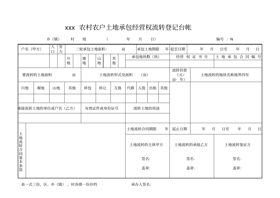 农村农户土地承包经营权流转登记台帐_第1页