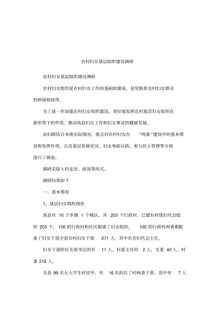 农村妇女基层组织建设调研