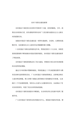 农村干部队伍建设新探