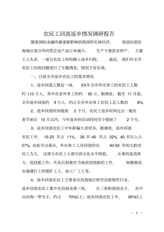 农民工回流返乡情况调研报告