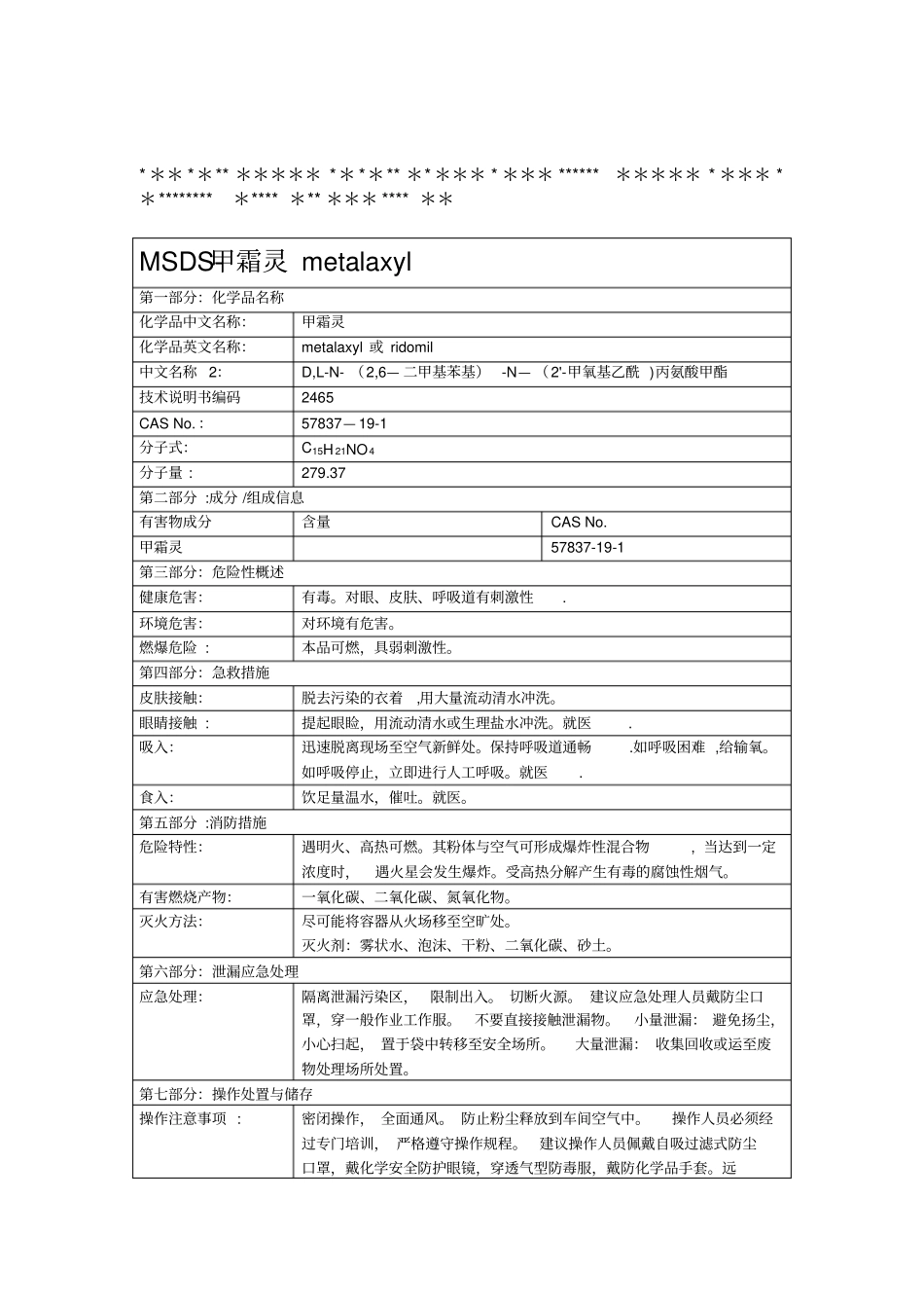 农药化学品安全说明书-MSDS_第2页