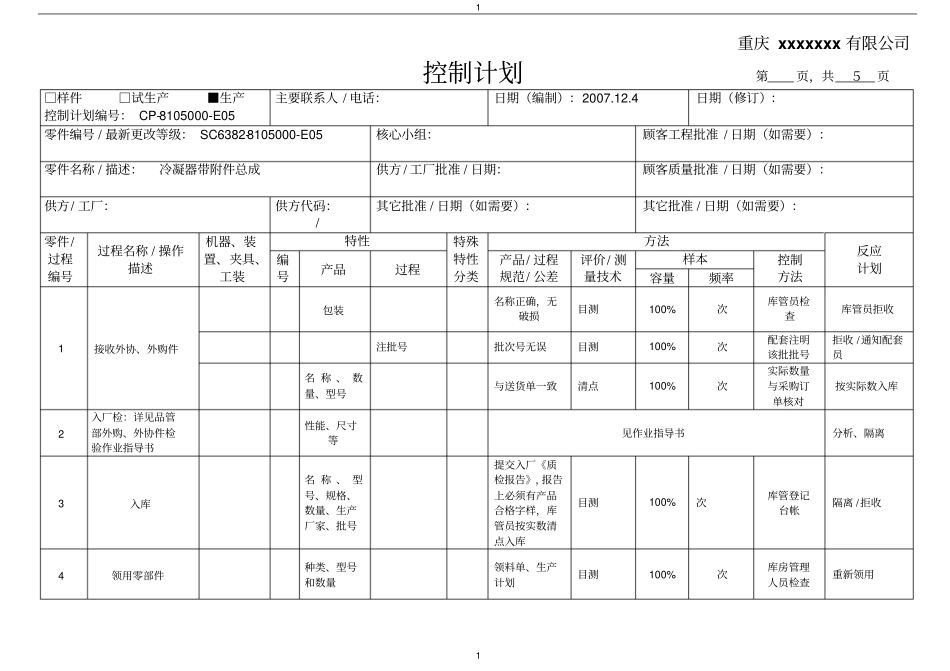 冷凝器生产控制计划CP_第1页