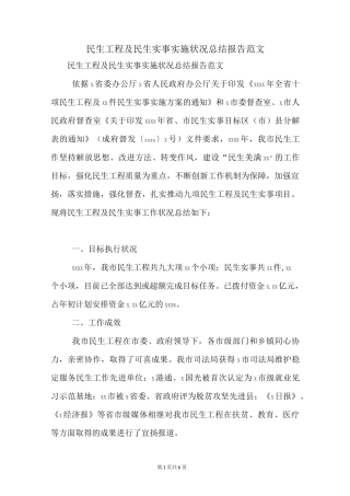 民生工程及民生实事实施情况总结报告范文
