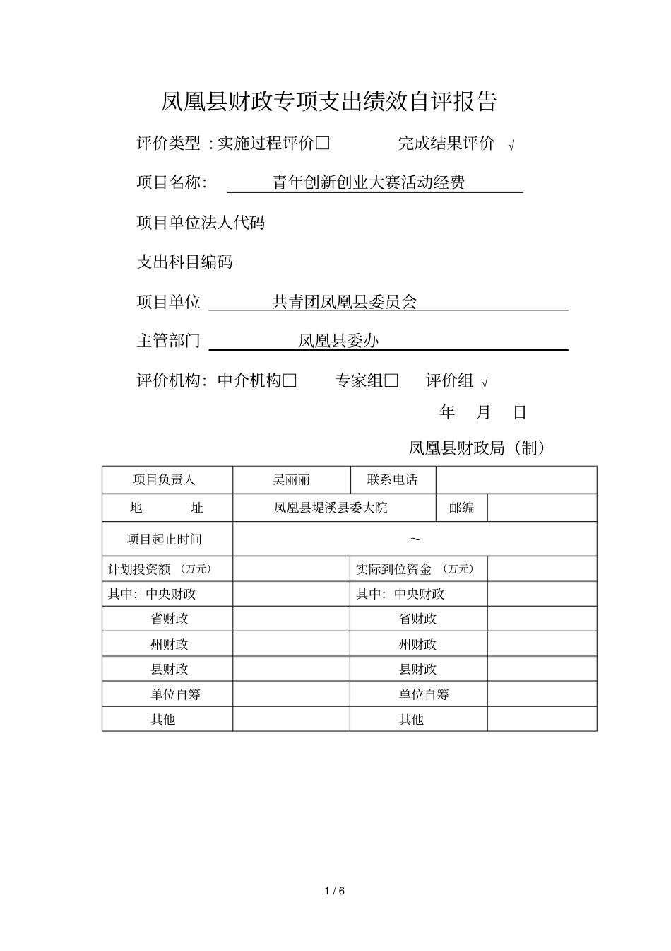 凤凰财政专项支出绩效自评报告_第1页