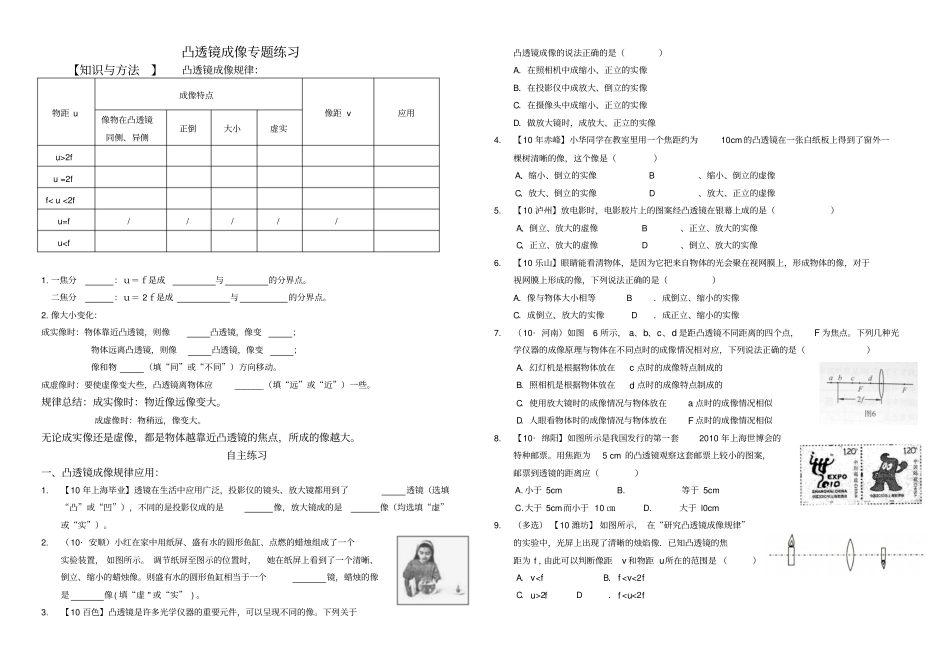 凸透镜成像专题练习_第1页