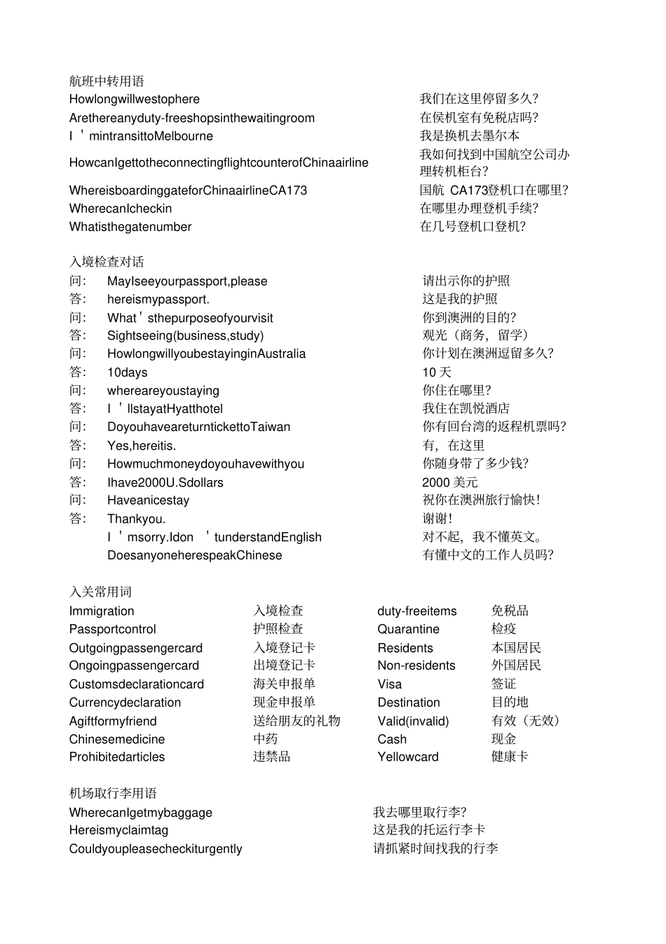 出国旅游常用英语一览表_第2页