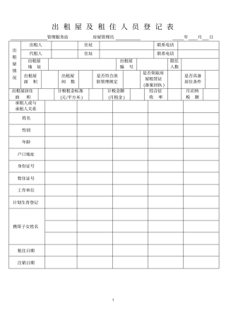 出租屋及租住人员登记表
