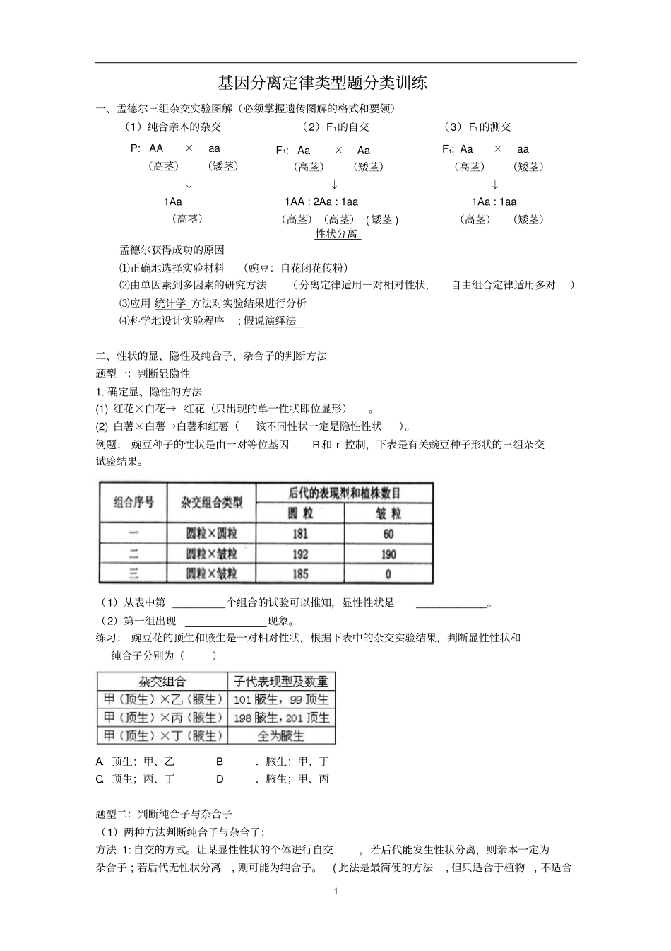 分离定律类型题原创_第1页
