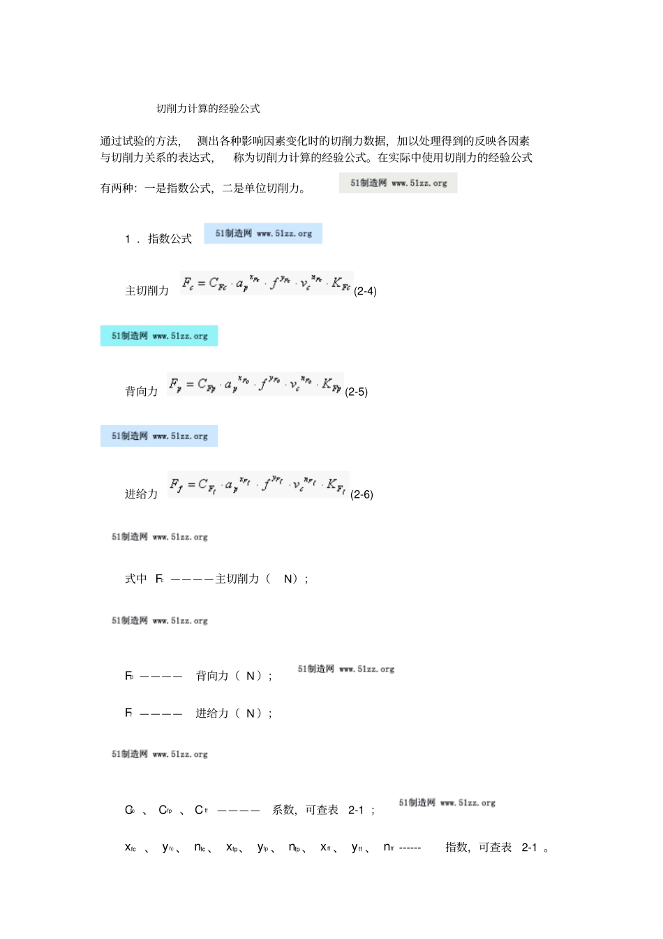 切削力计算经验公式_第1页