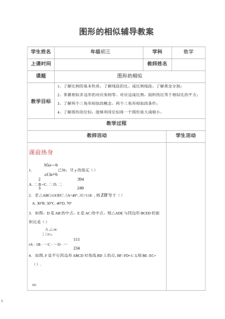 中考一轮复习教案：图形的相似