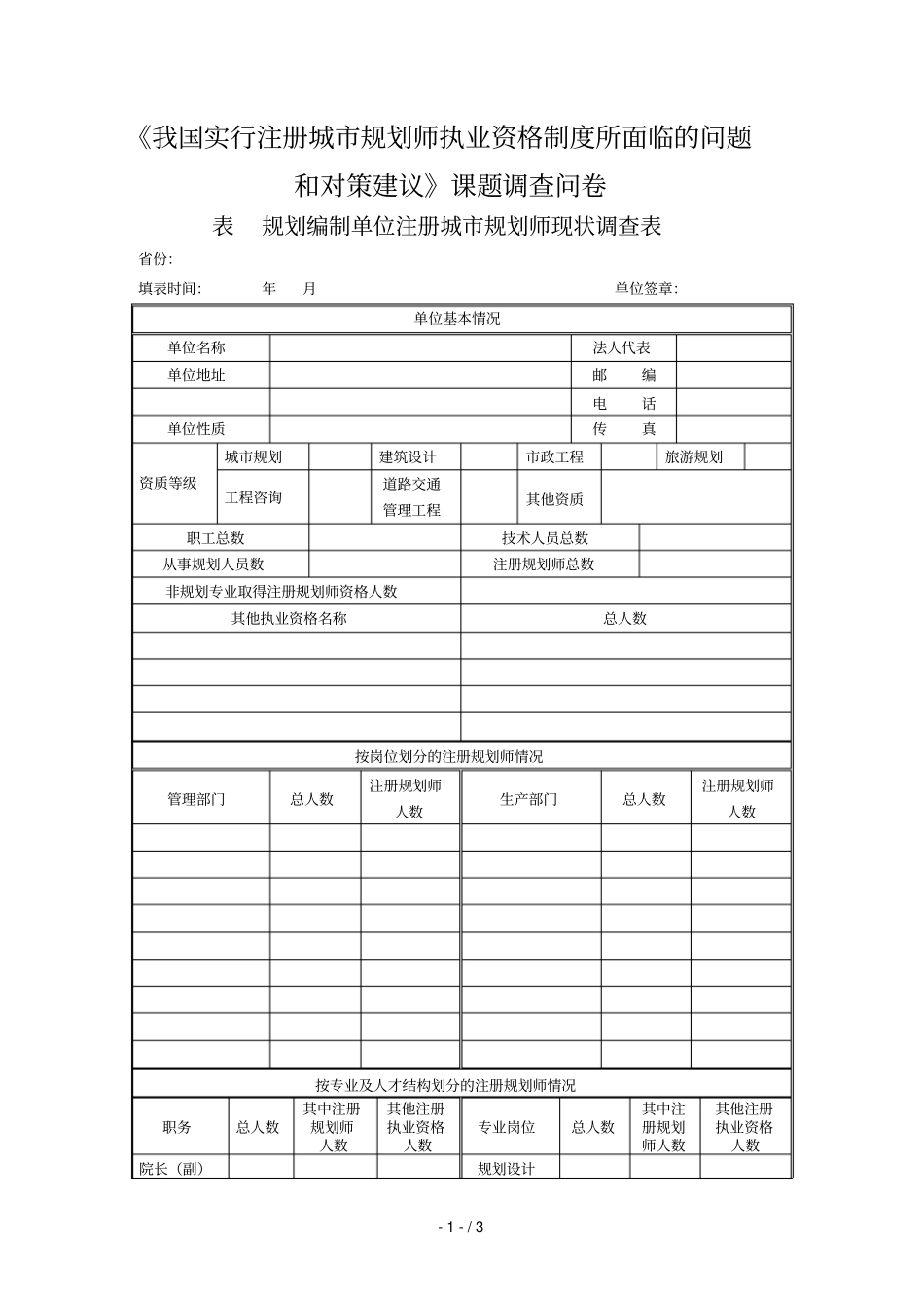 划师执业资格制度所面临的问题和对策建议课题调查问卷_第1页