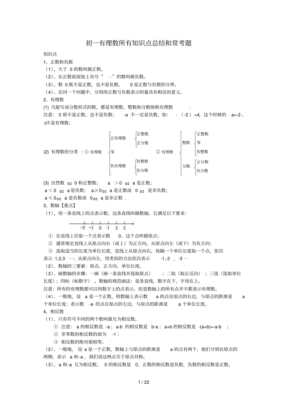 初一有理数所有知识点总结和常考题提高难题压轴题练习含标准答案解析_第1页