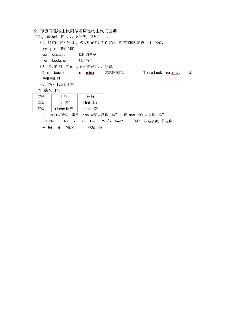 初一英语上册代词用法详解及专题练习测试_第2页