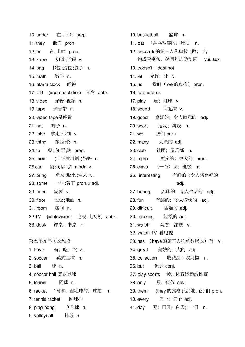 初一英语上册单词表教材_第3页