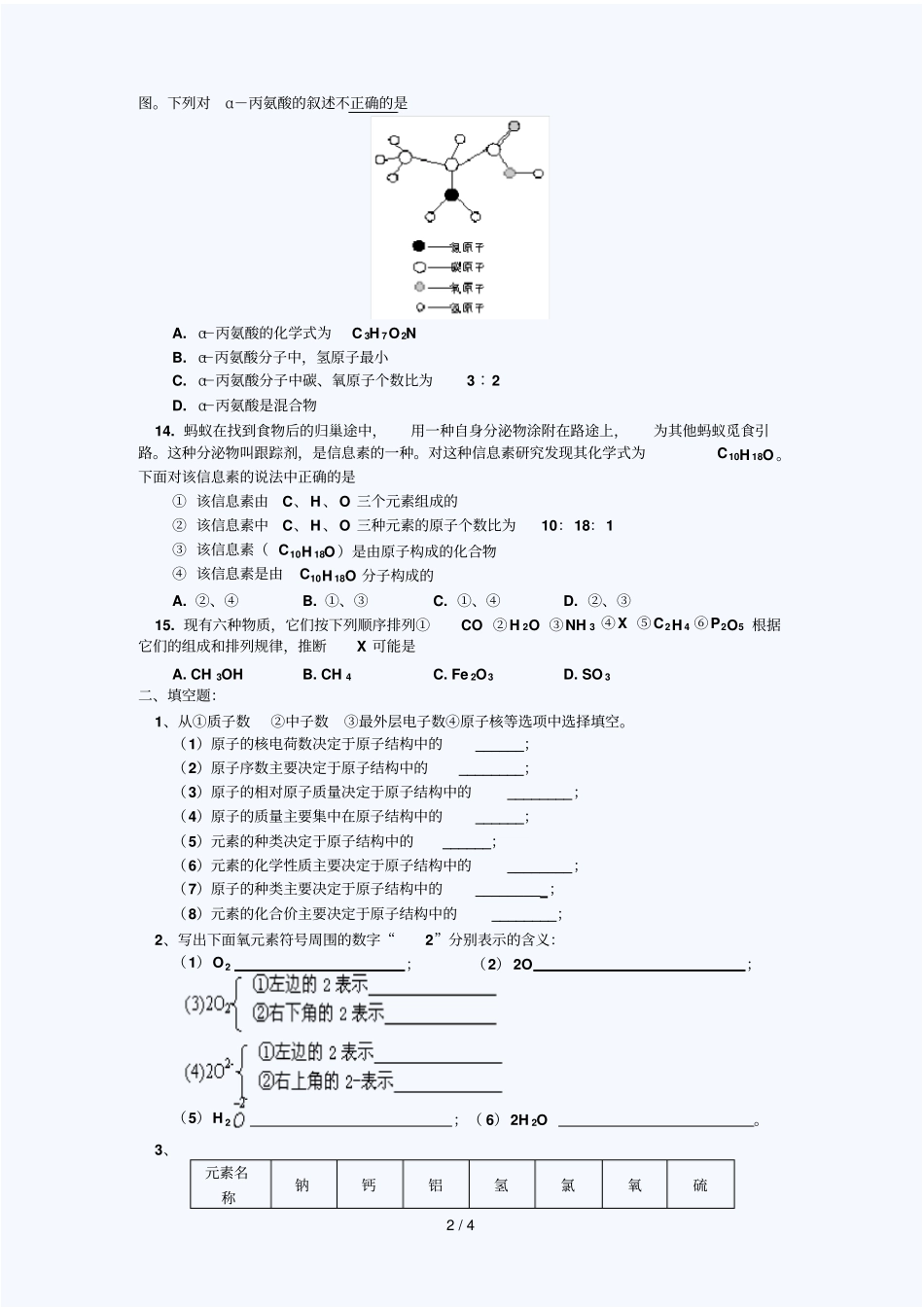 初三化学化学式与化合价练习题含标准答案_第2页