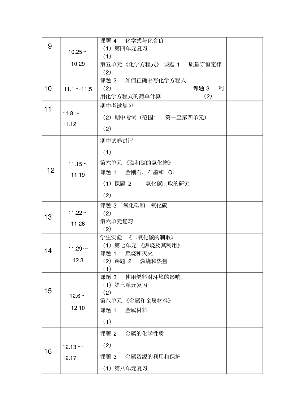 初三化学第一学期教学进度表_第2页
