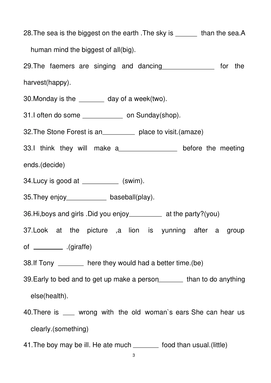 初三英语词汇变形专练_第3页