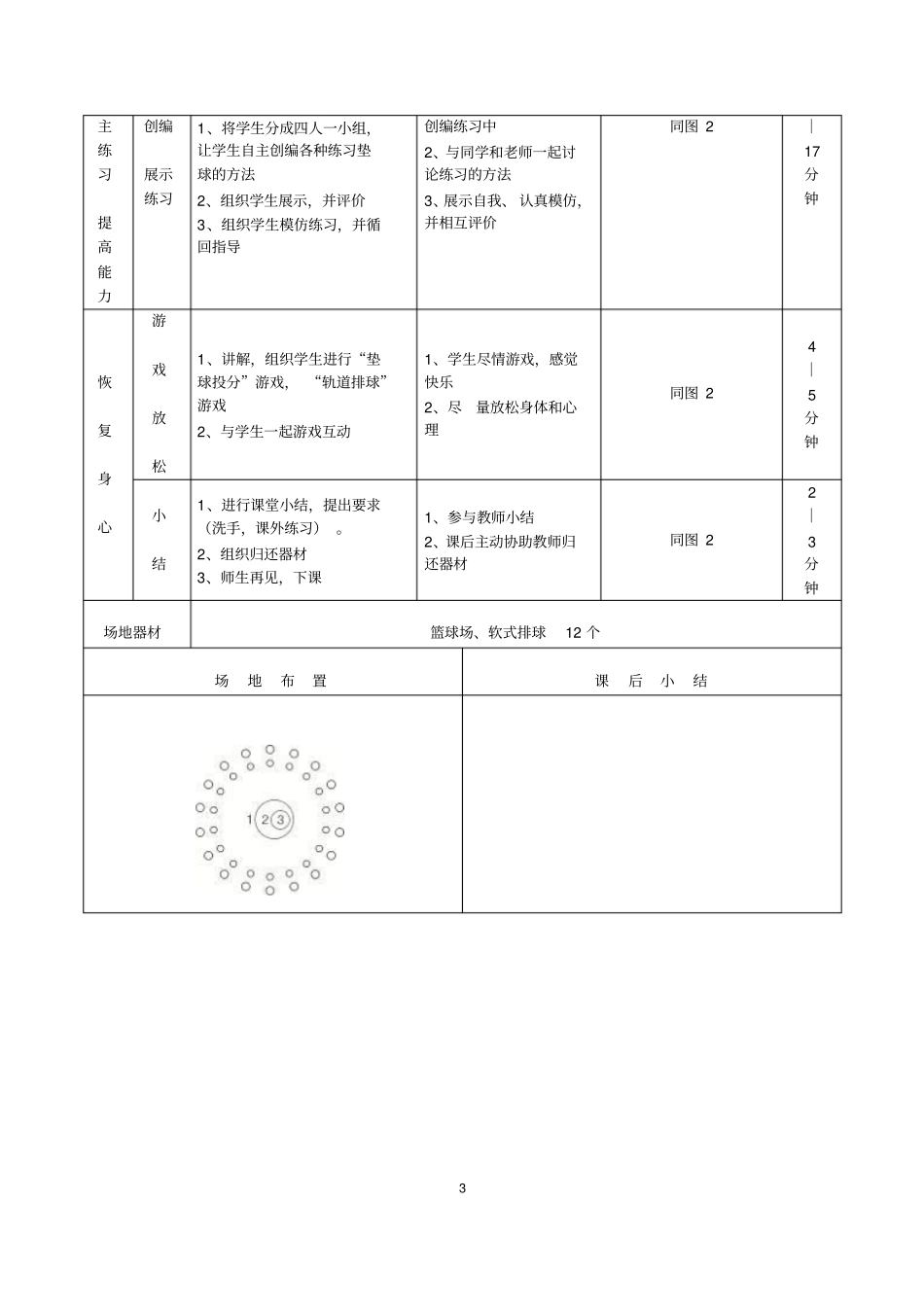 初中体育与健康八年级软式排球双手正面垫球教学设计_第3页