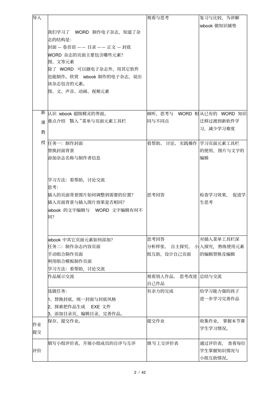 初中信息技上册iebook多媒体电子杂志的制作初步教学设计及反思_第2页