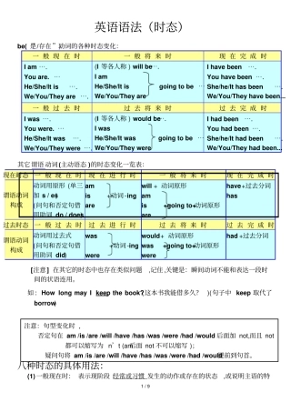 初中八种基本时态讲解及测验