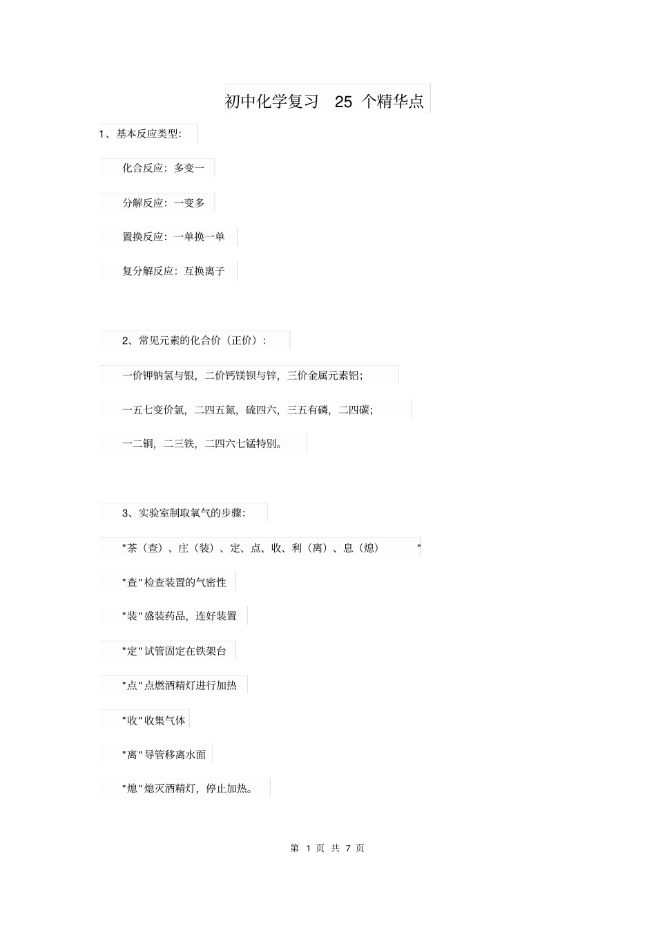 初中化学复习25个精华点_第1页