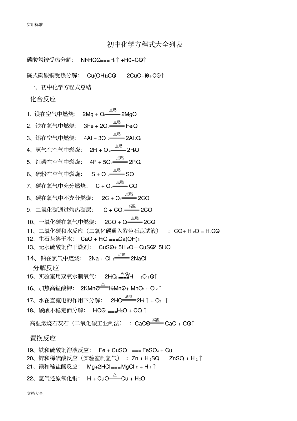 初中化学方程式总结材料05357_第1页