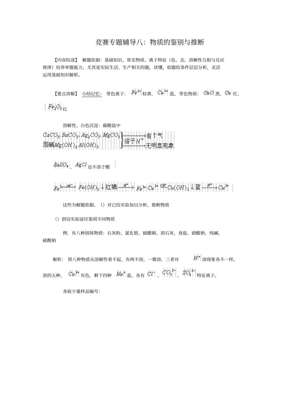 初中化学竞赛专题辅导8：物质的鉴别与推断_第1页
