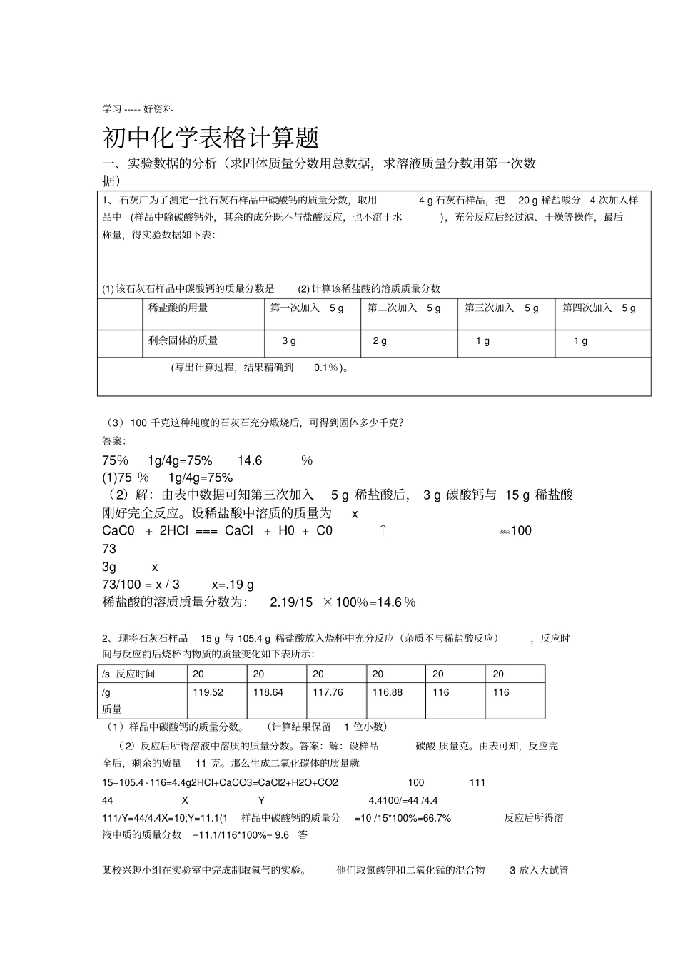 初中化学表格计算题含答案汇编_第1页