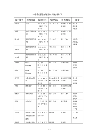 初中各组组内评比时间安排如下