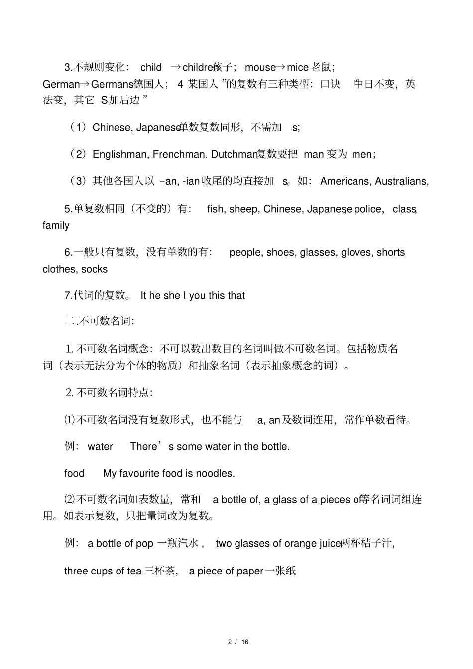 初中名词复数讲解、习题及中考真题_第2页