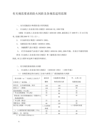有关规范要求的防火间距及各规范适用范围