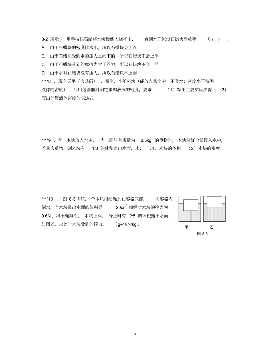 初中物理浮力测试试题模板_第2页