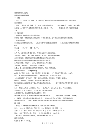 初中物理知识点总结大全详解