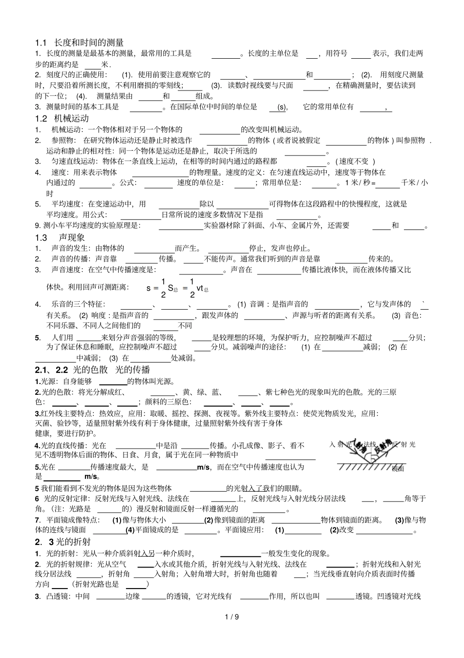 初中物理知识点填空题人教新版_第1页