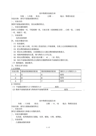 初中物理试验报告单完整新版