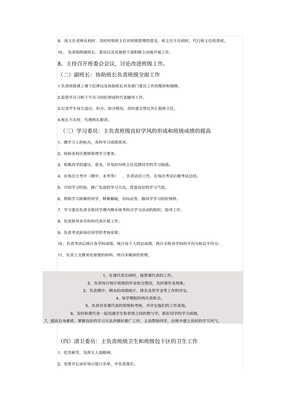 初中班委会成员及职责_第2页