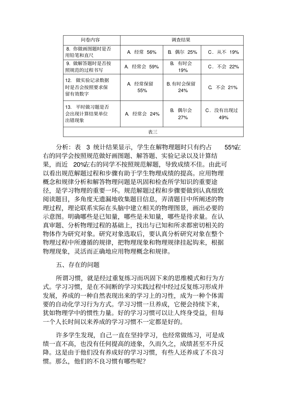 初中生物理学习习惯问卷调查结果分析_第3页