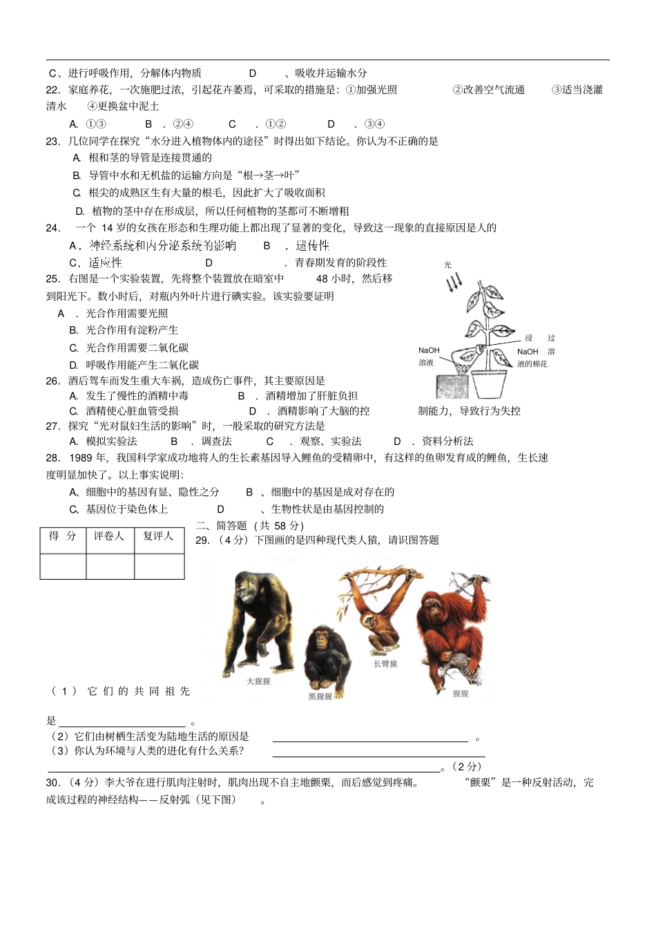 初中生物竞赛试题_第3页