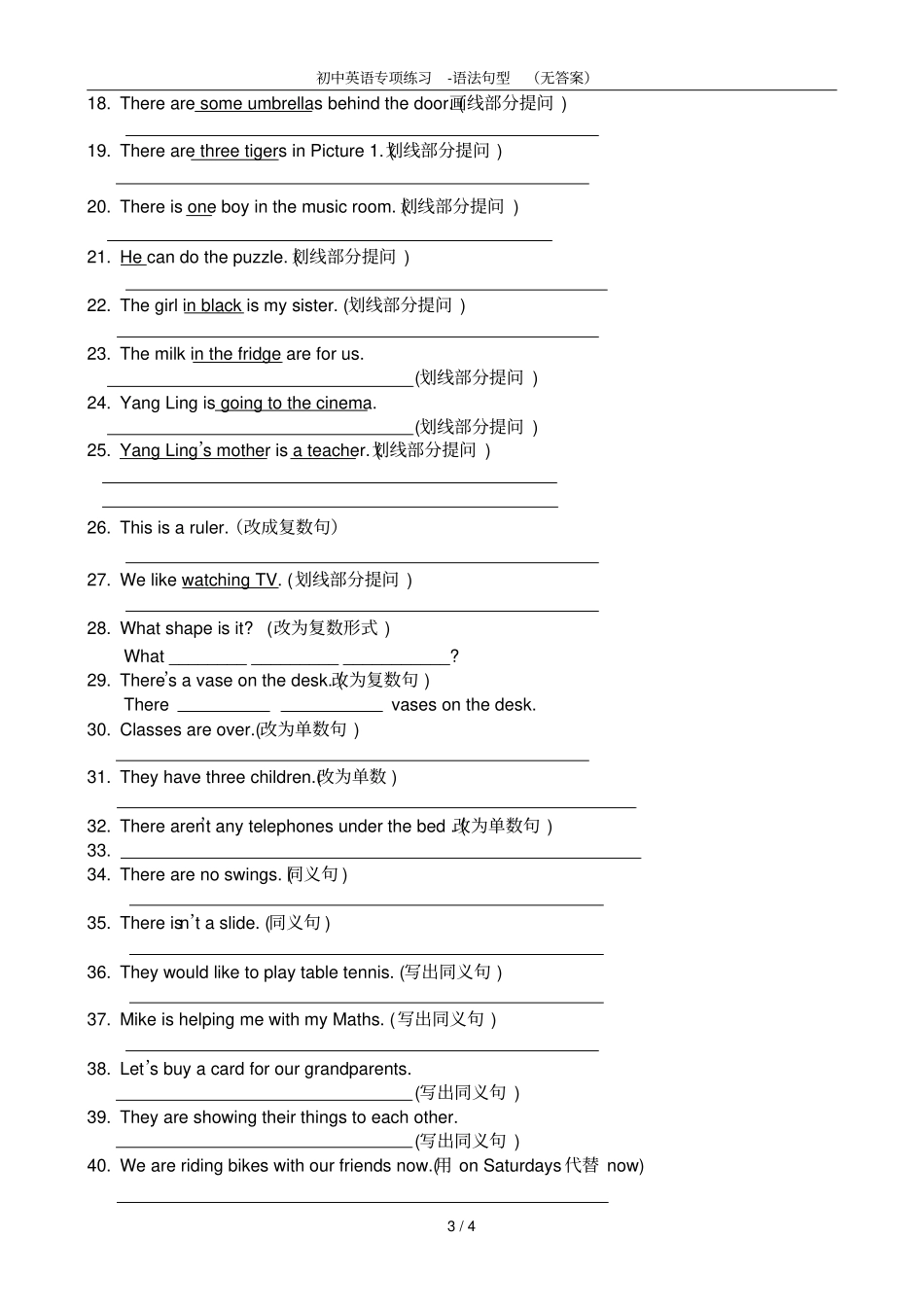 初中英语专项练习-语法句型无答案_第3页