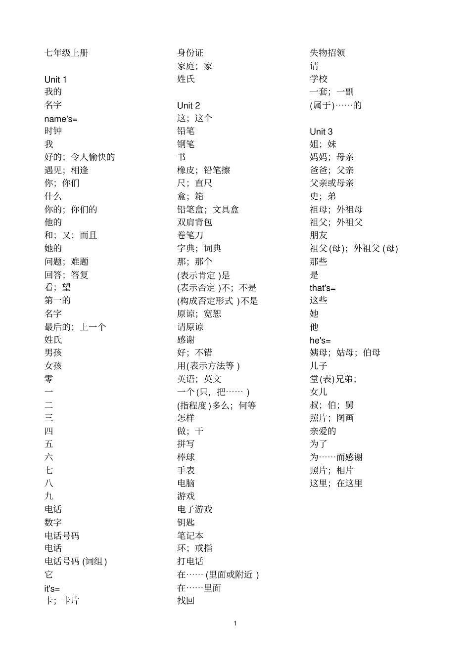 初中英语单词汇总中文教材_第1页