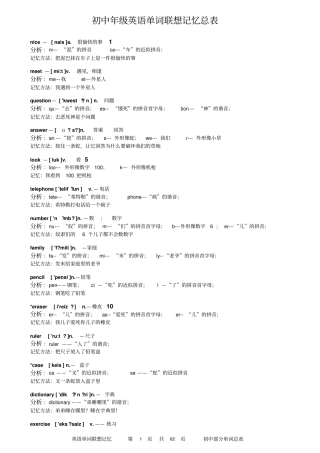 初中英语单词联想记忆总表A4打印版
