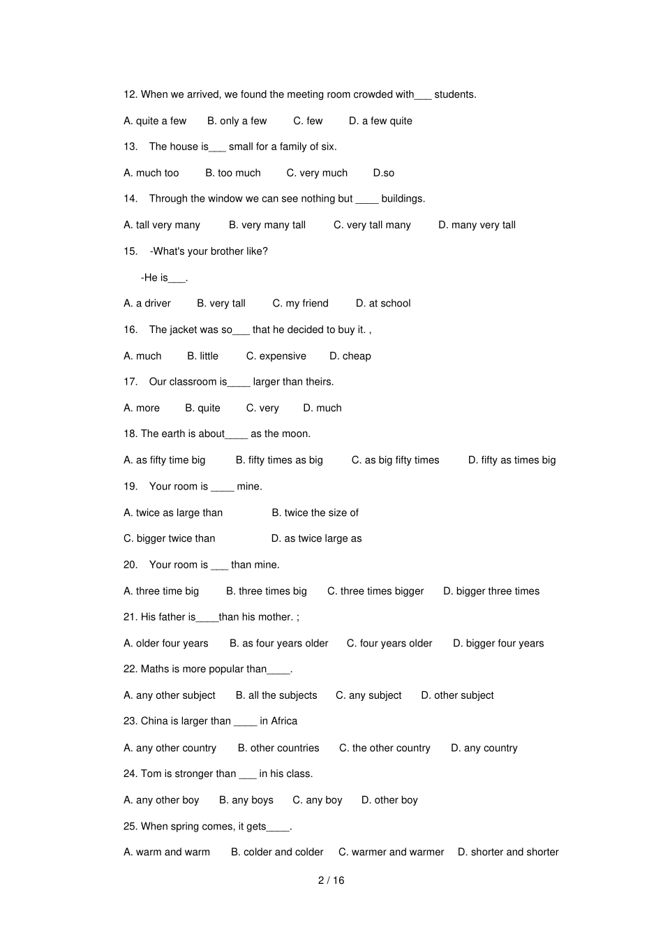 初中英语比较级模拟题_第2页