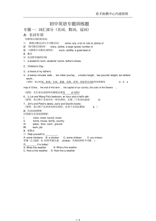 初中英语语法专题精讲及标准答案