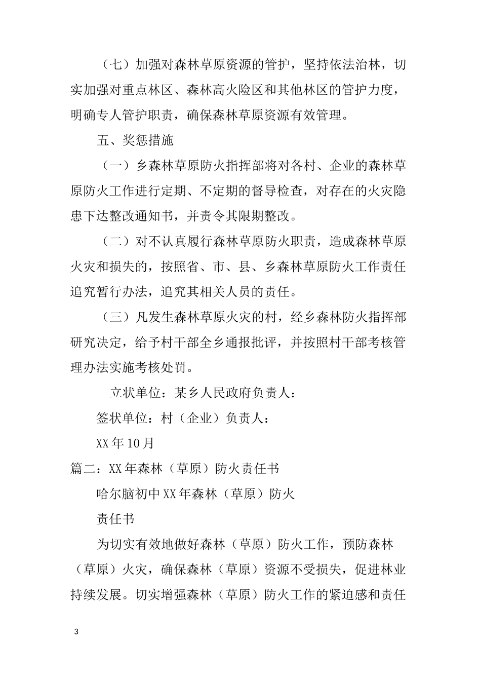 森林草原防火责任书_第3页