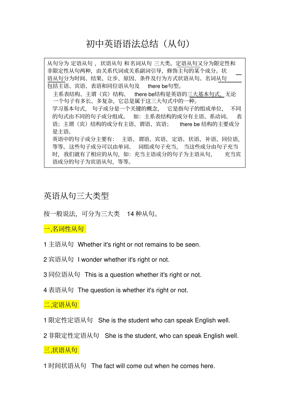 初中英语语法英语从句总结_第1页