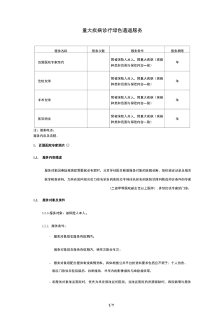 《重大疾病诊疗绿色通道服务》