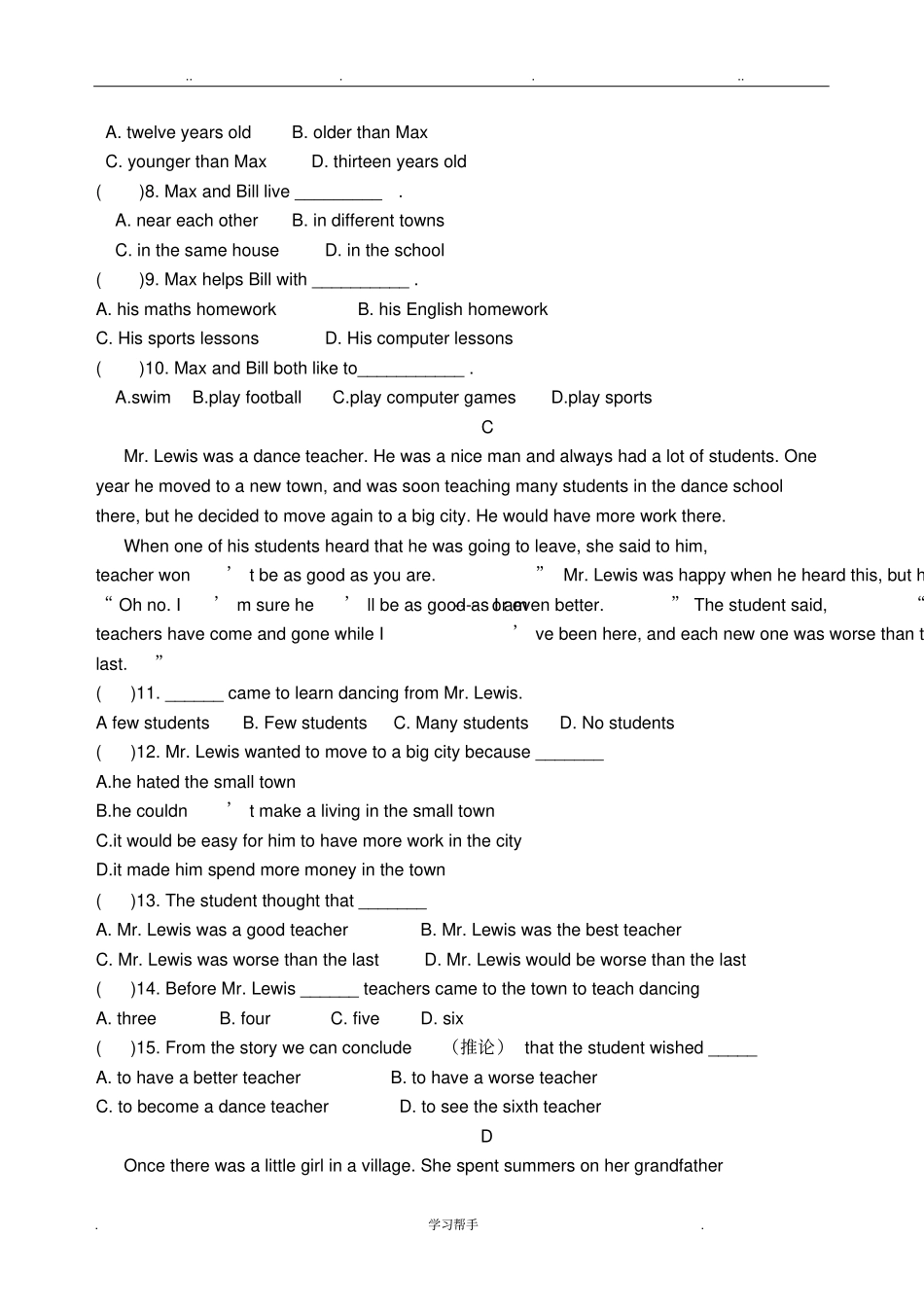 初二英语阅读理解题库与答案_第2页