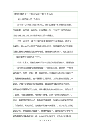 初次担任班主任工作总结班主任工作总结