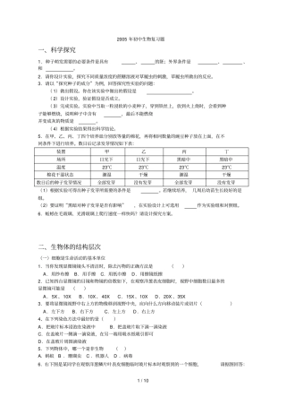 初级中学生物复习题