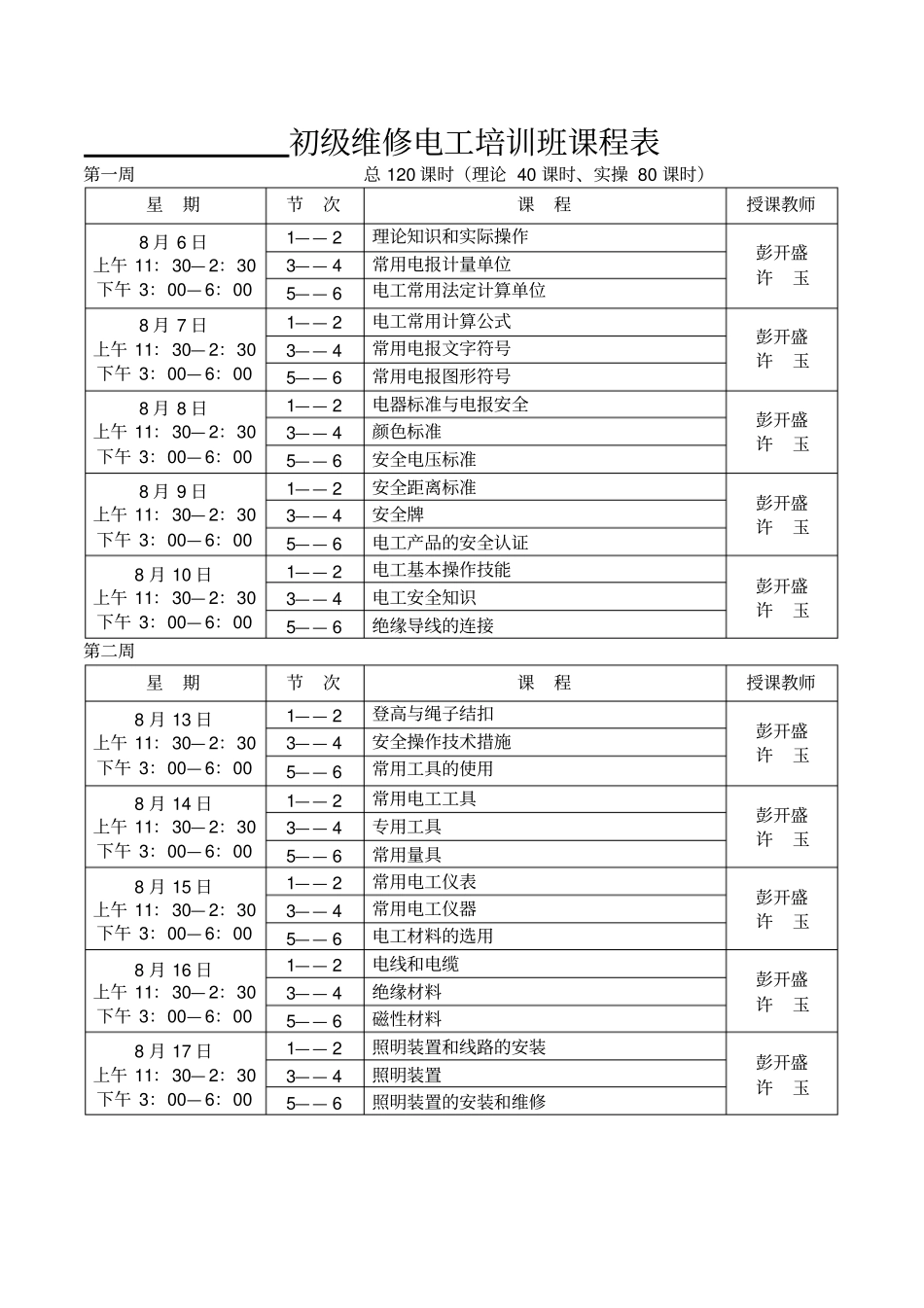 初级维修电工培训班课程表_第3页